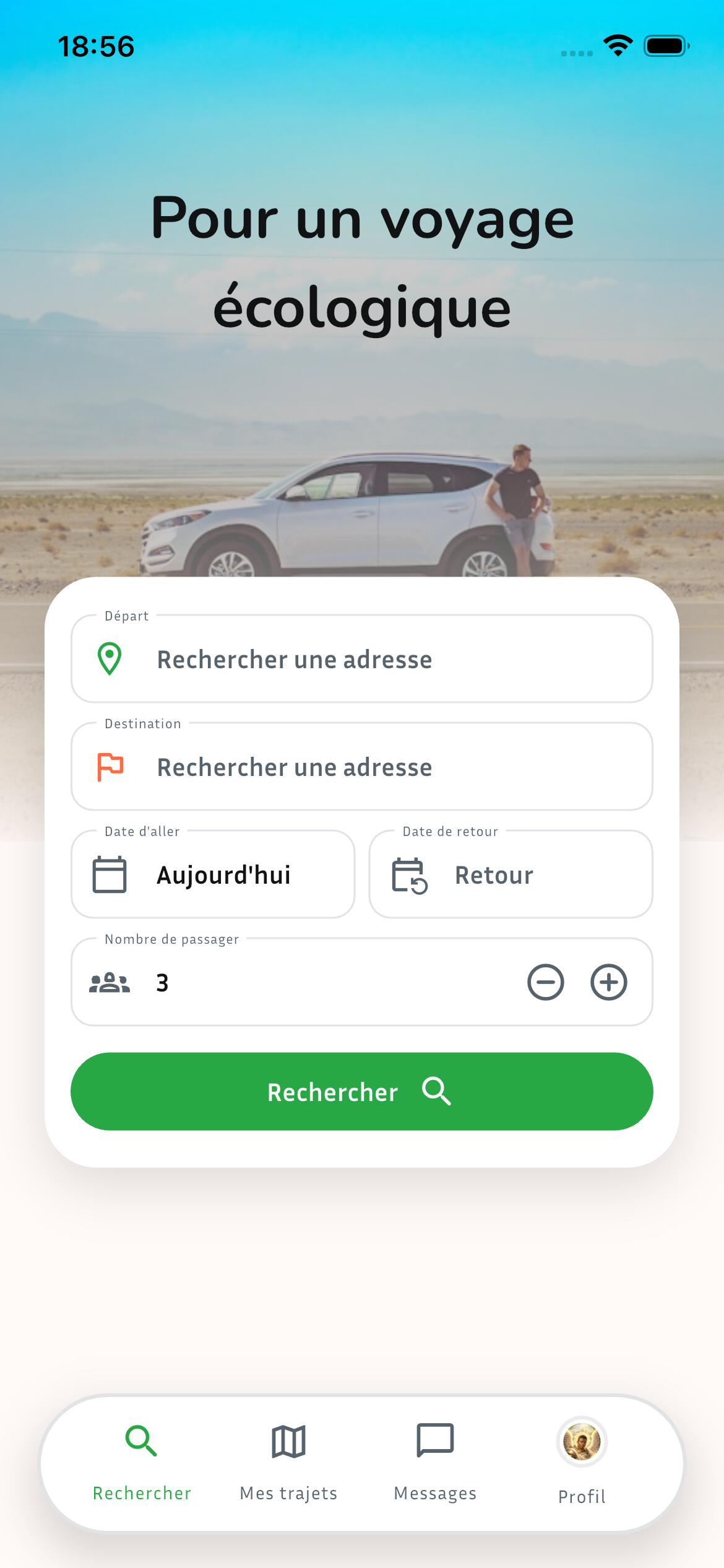 Écran d’accueil de l’application Usafiri
